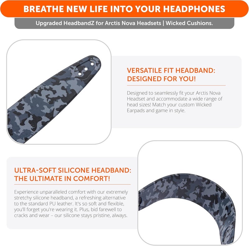 WC HeadbandZ Arctis Nova - Upgraded Silicone Headband for Arctis Nova Headsets by Wicked Cushions - Enhanced Flexibility, Comfort, and Style with Matching Earpad Designs | Black Camo - Image 3